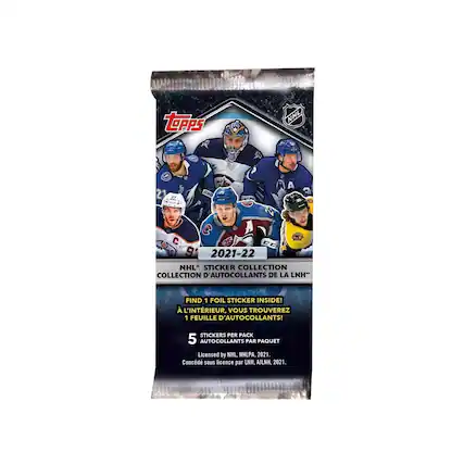 Topps
2021-22 NHL Sticker Collection
Collection d'autocollants de la LNH™
Find 1 foil sticker inside!
À l'intérieur, vous trouverez 1 feuille d'autocollants!
5 stickers per pack
5 autocollants par paquet
Licensed by NHL, NHLPA, 2021.
Concéder sous licence par LNH, A.LNH, 2021.