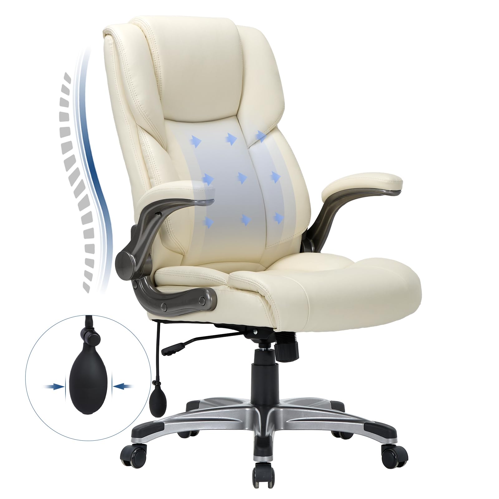 Angle. ThinkLink Electronic - Premium High Executive Office Computer Desk Chair Adjustable Swivel With Swivel Heavy Armrest - Ivory.