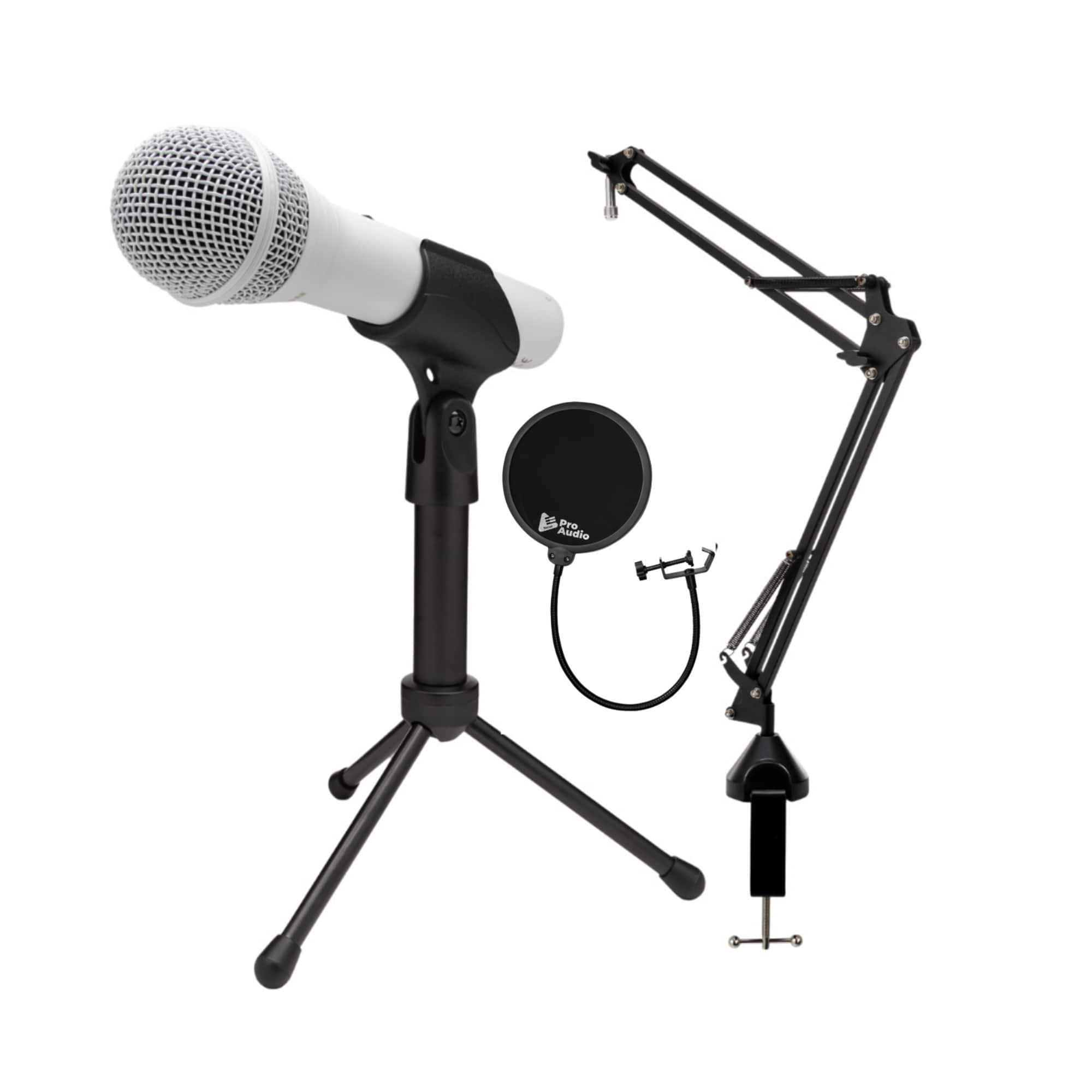 Samson - Q2U USB and XLR White Microphone and Boom Arm Microphone Stand Bundle