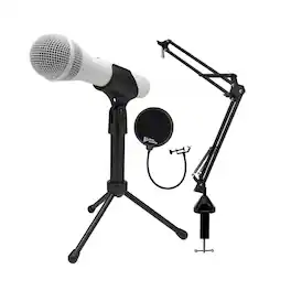 Samson - Q2U USB and XLR White Microphone and Boom Arm Microphone Stand Bundle