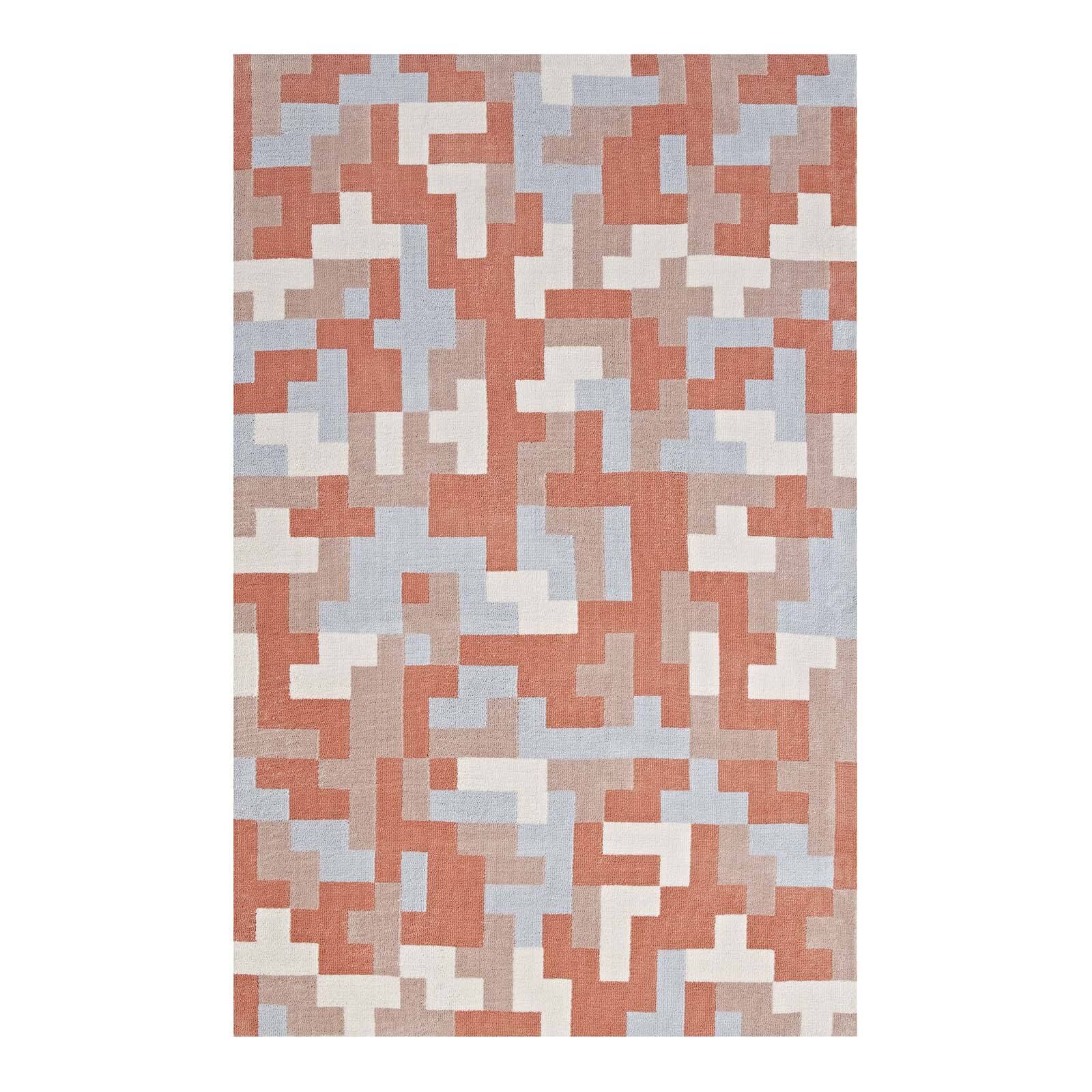 Angle. Modway - Andela Interlocking Block Mosaic Area Rug - Multicolored Coral and Light Blue.