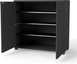 Decksplore - Outdoor Storage Shed with 3 Shelves, All-Weather Resin Cabinet for Patio, Garden, and Backyard - Black