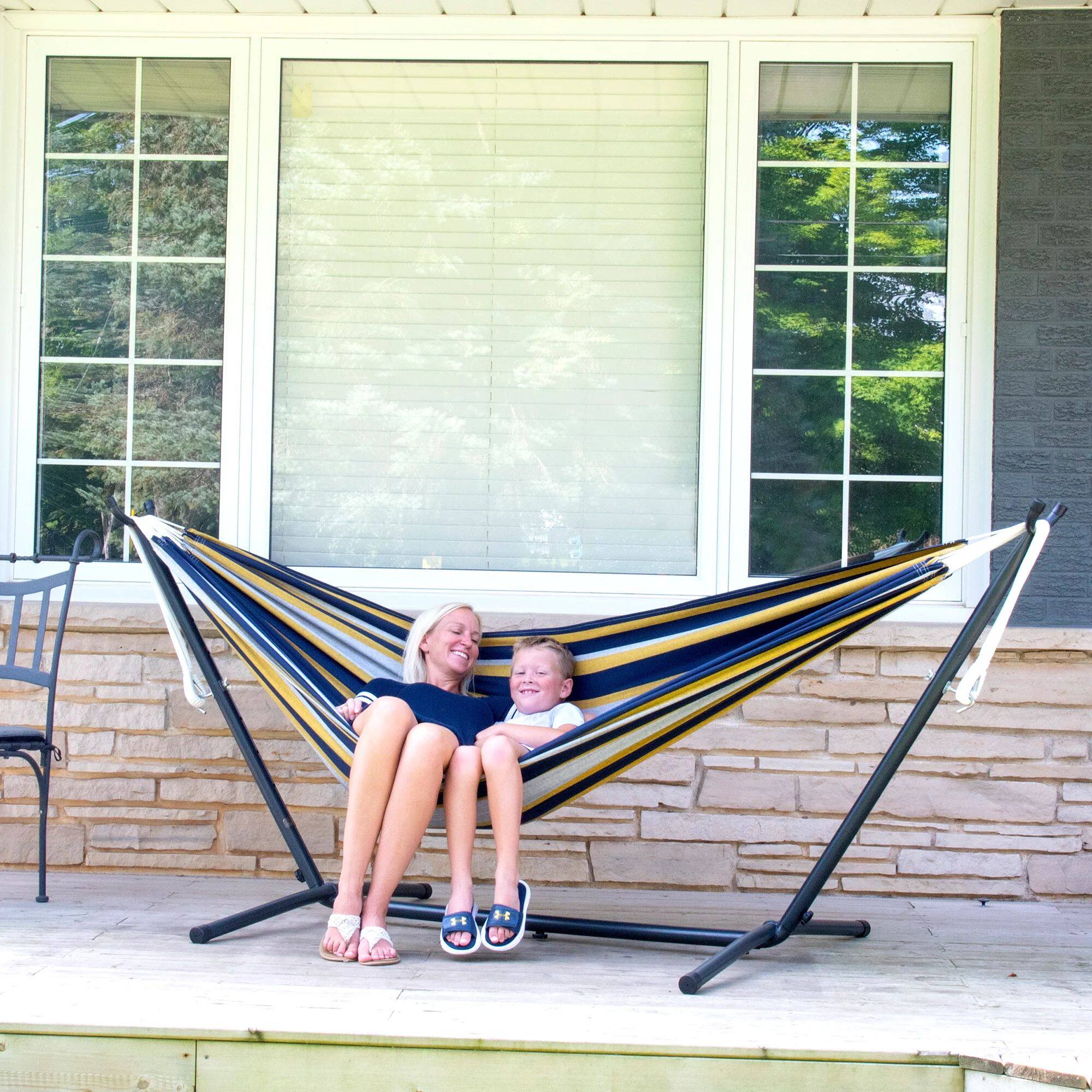 Alt View 3. Vivere - Vivere Double Cotton Hammock, Comfortable Daybed with Steel Stand, 9', Serenity - Serenity.