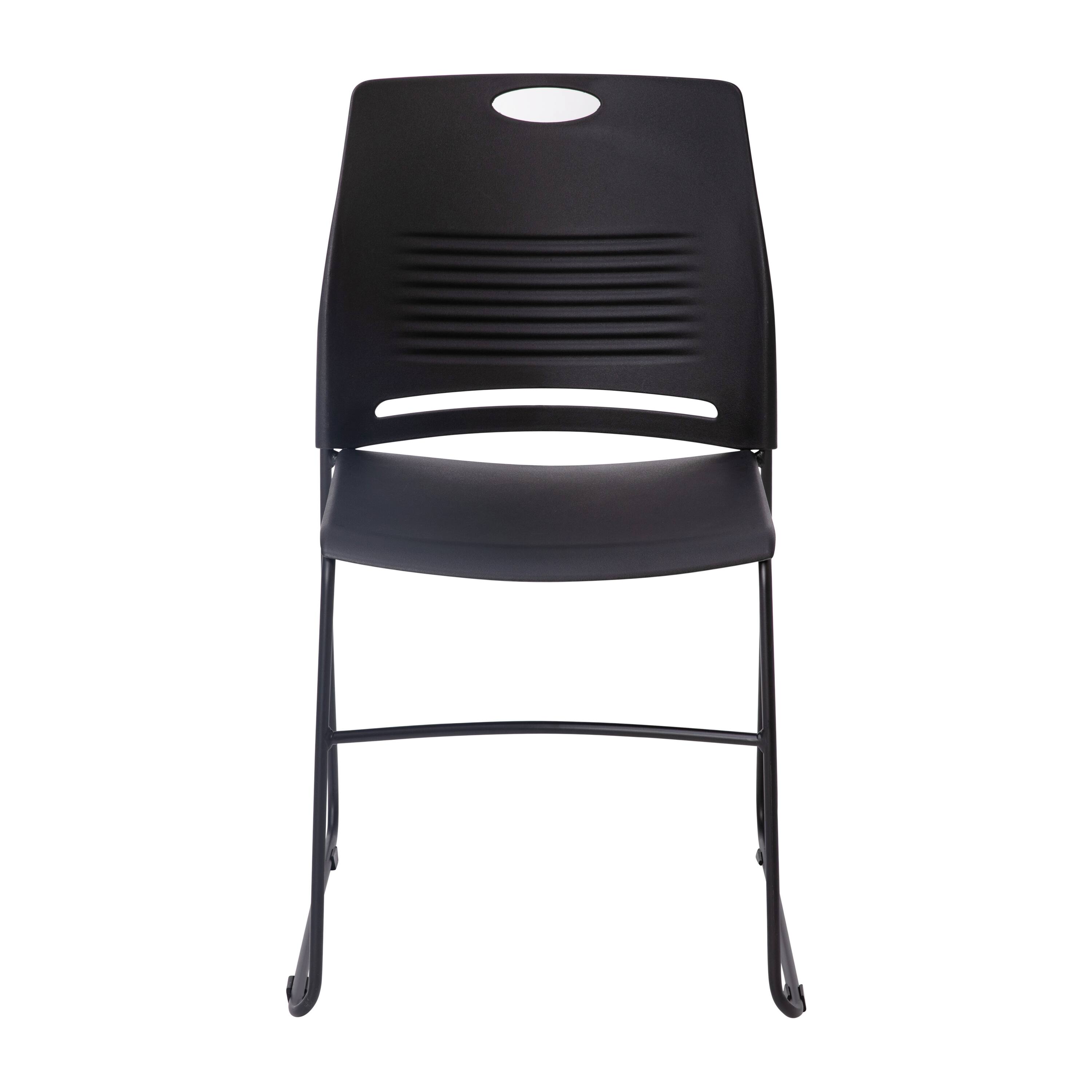 Alt View 10. Emma + Oliver - Heavy Duty 660 lb. Capacity Plastic Stack Chair with Steel Sled Base Frame - Black.