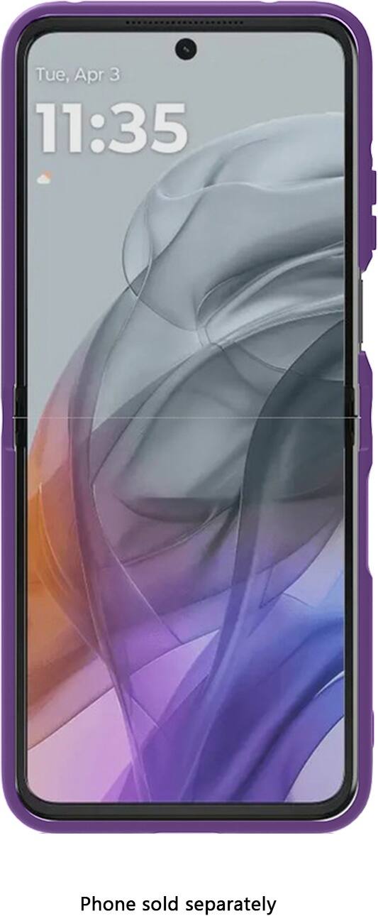 The image shows a purple cell phone with a screen displaying the time of 11:35. The phone is being sold separately, as indicated by the text "Phone sold separately."
