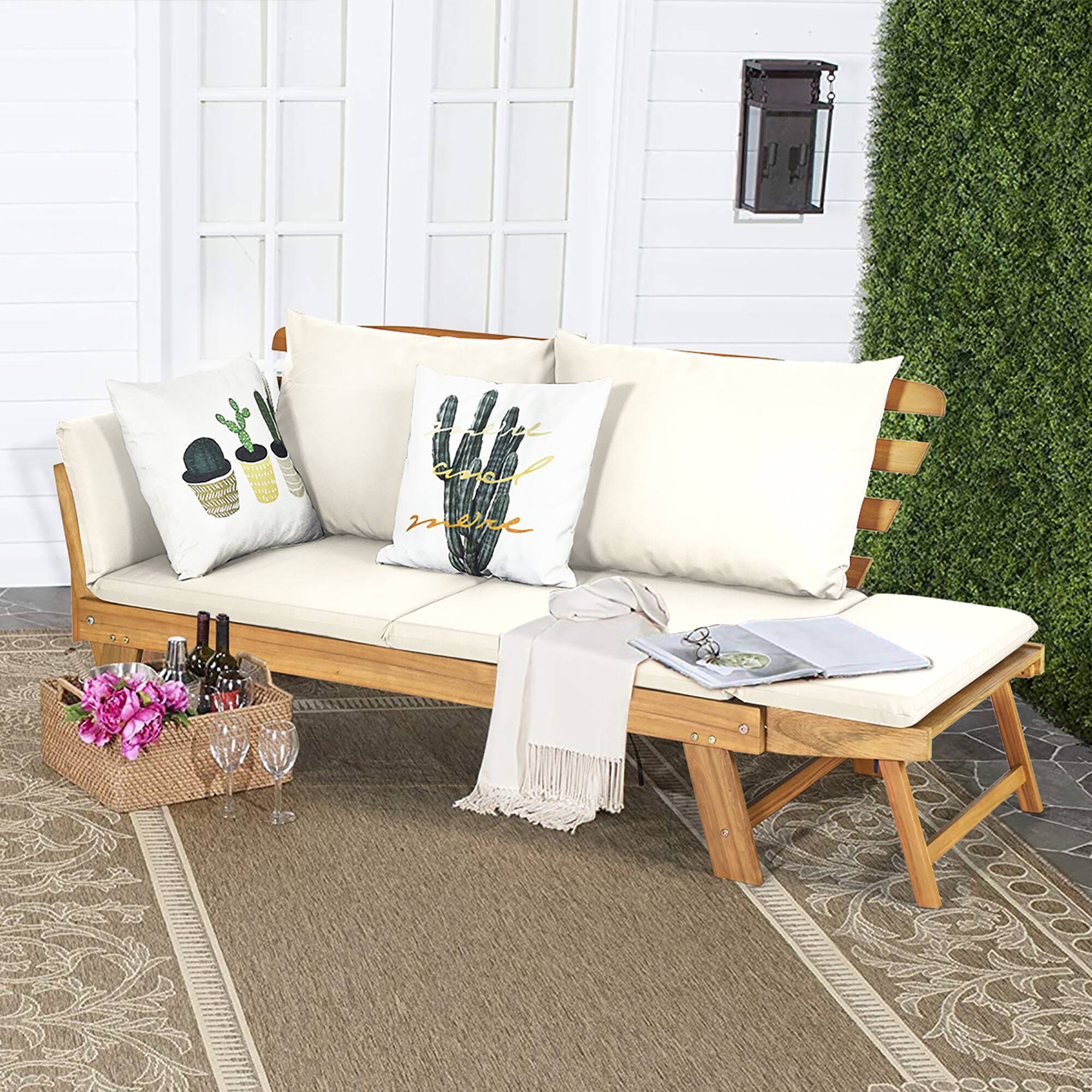 Alt View 1. Costway - Costway Patio Convertible Sofa Daybed Solid Wood Adjustable Furni Thick Cushion - White.