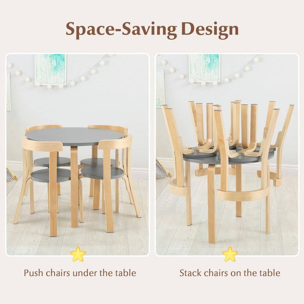 Space-Saving Design

Push chairs under the table

Stack chairs on the table