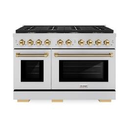 ZLINE - 48 in. Wide 8 Burner Autograph 6.7 cu. ft. Freestanding Paramount Dual Fuel Range with Gold Helix Handles - Stainless Steel
