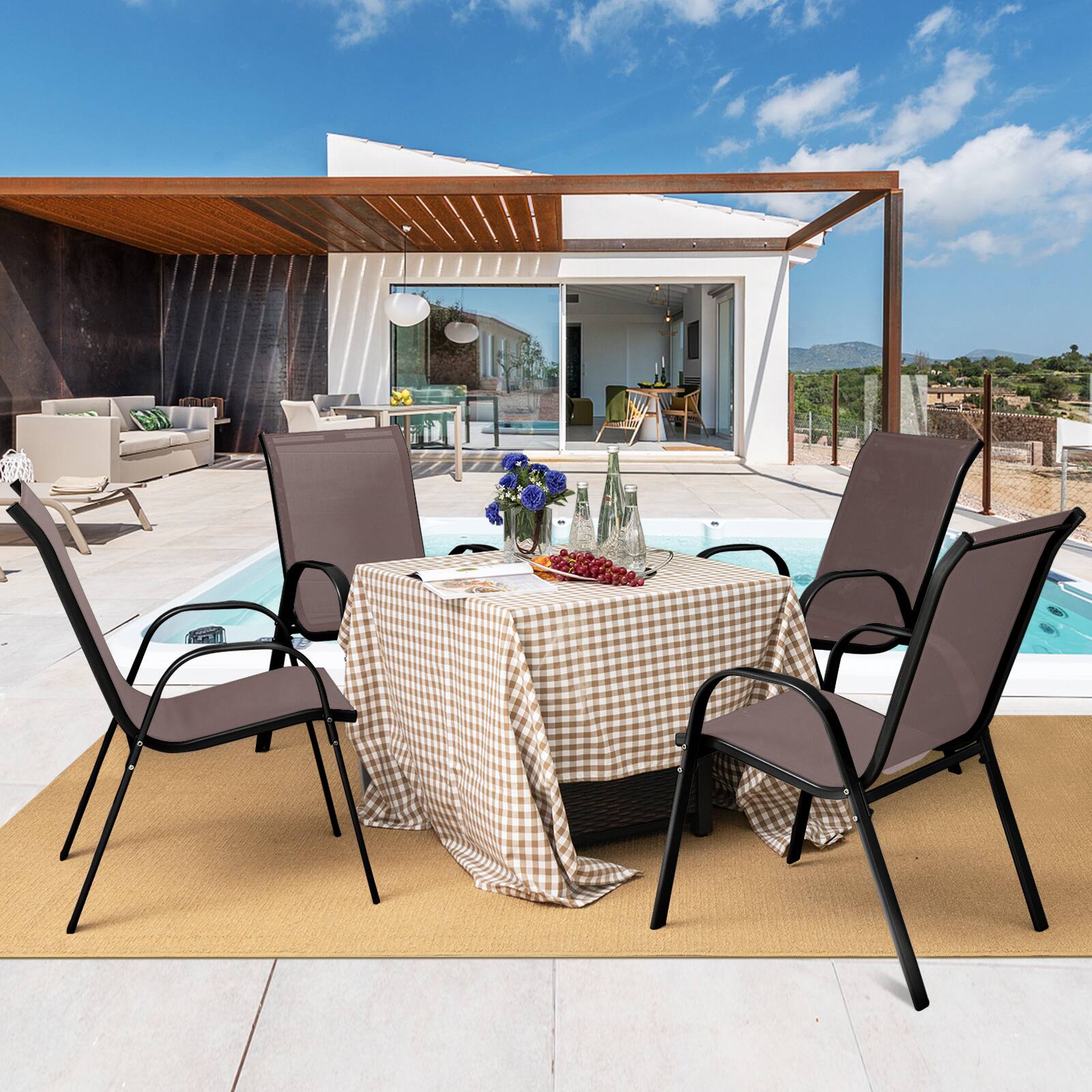 Alt View 3. Costway - Costway 2PCS Patio Dining Chairs Stackable Armrest Space Saving Garden - Black & Brown.