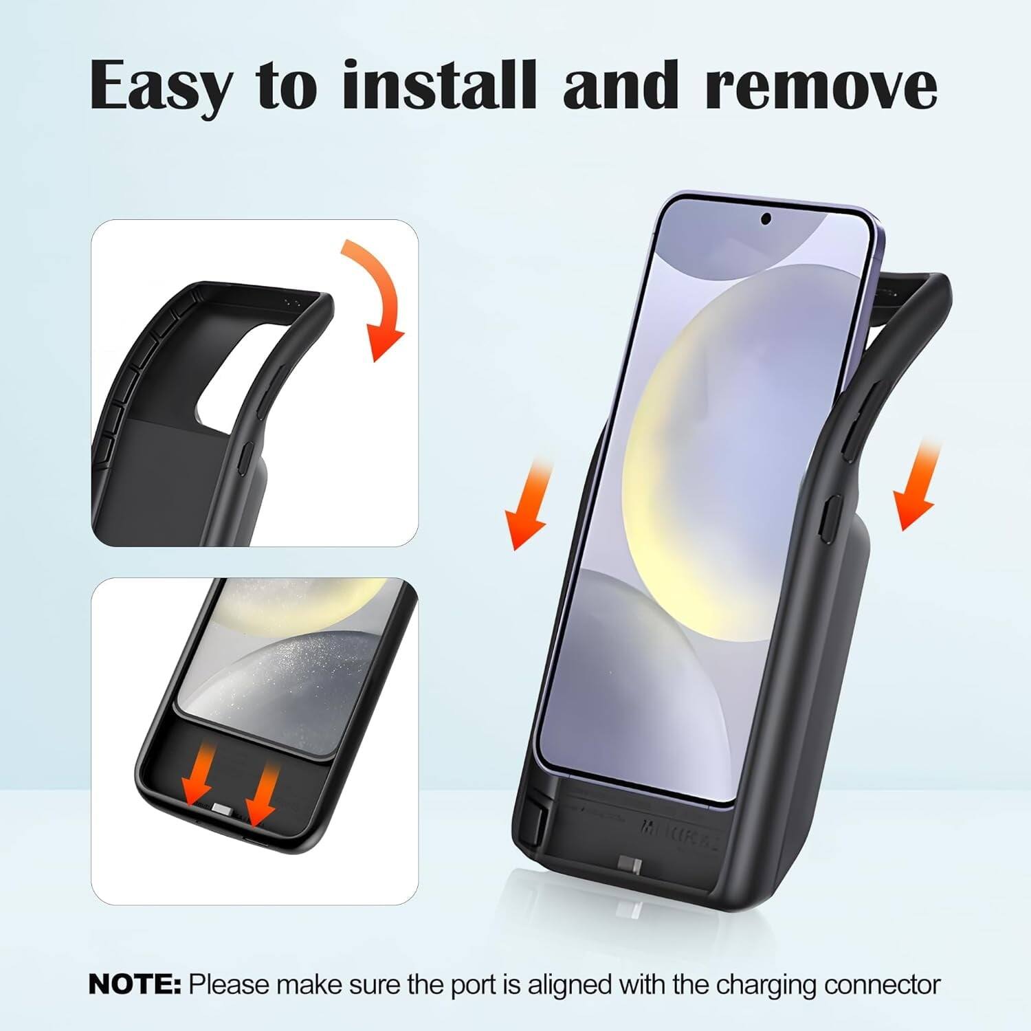 Easy to install and remove

NOTE: Please make sure the port is aligned with the charging connector