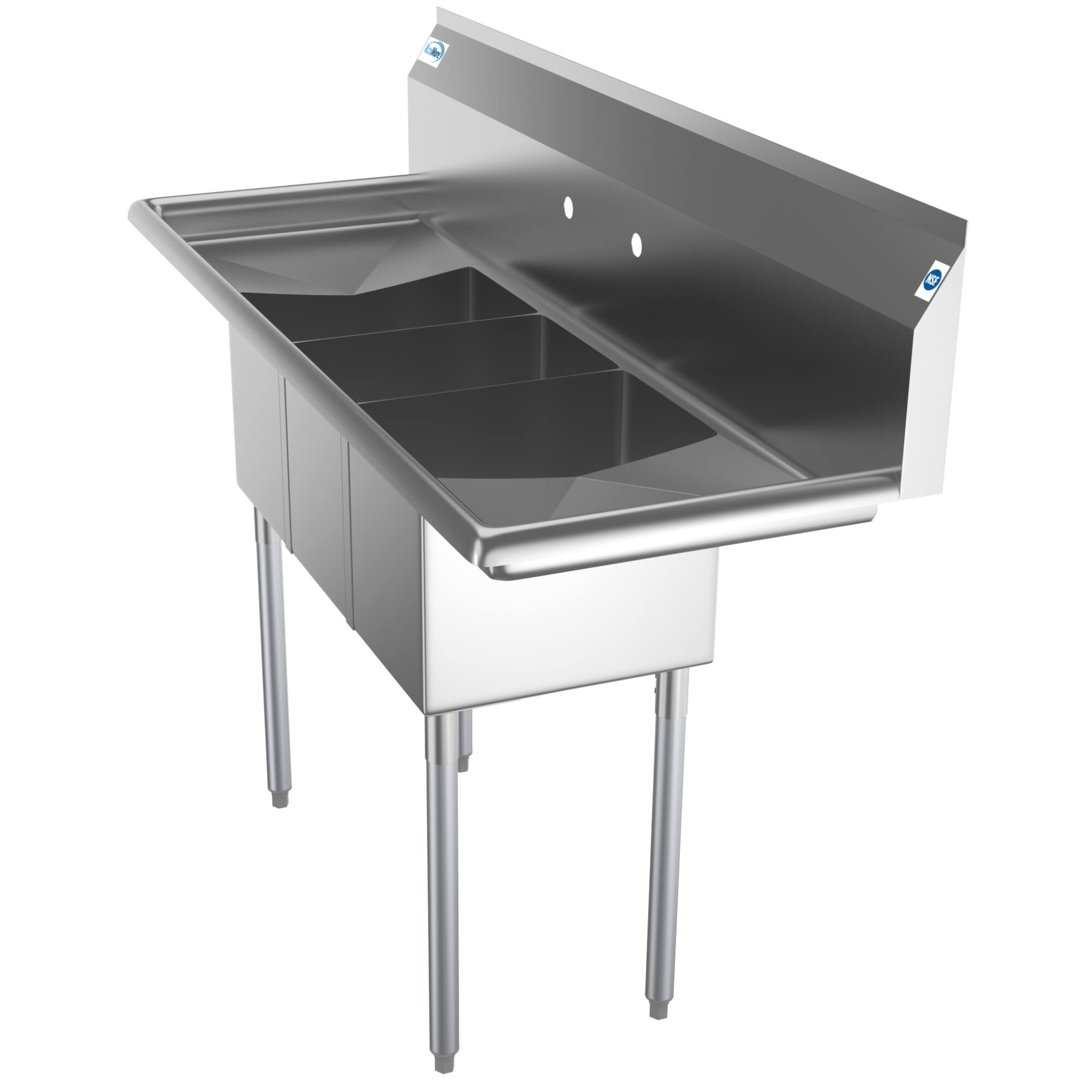 Alt View 1. Koolmore - 54 in. Three Compartment Stainless Steel  Sink with Drainboards, Bowl Size 10"x 14"x 10" SC101410-12B3. - Stainless Steel.