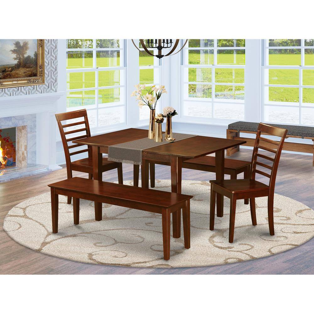 Back. East West Furniture - 5 Pc Kitchen Table with bench -dinette Table with 2 Dining Chairs and 2 Benches - Mahogany.