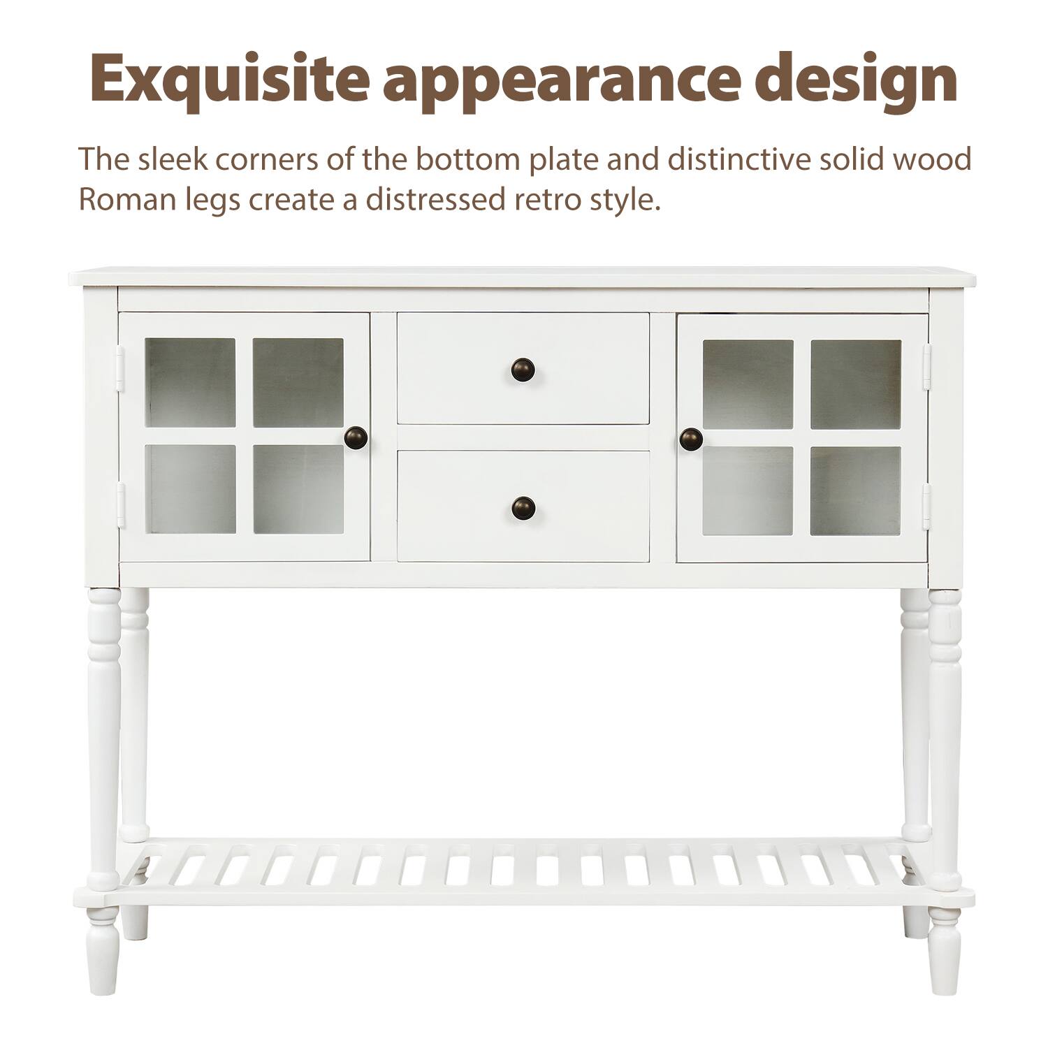 Exquisite appearance design

The sleek corners of the bottom plate and distinctive solid wood Roman legs create a distressed retro style.