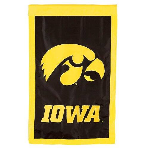 Front. Evergreen Decor - Iowa University Hawkeyes 28x44 inch Double Sided Banner Flag - Multi.