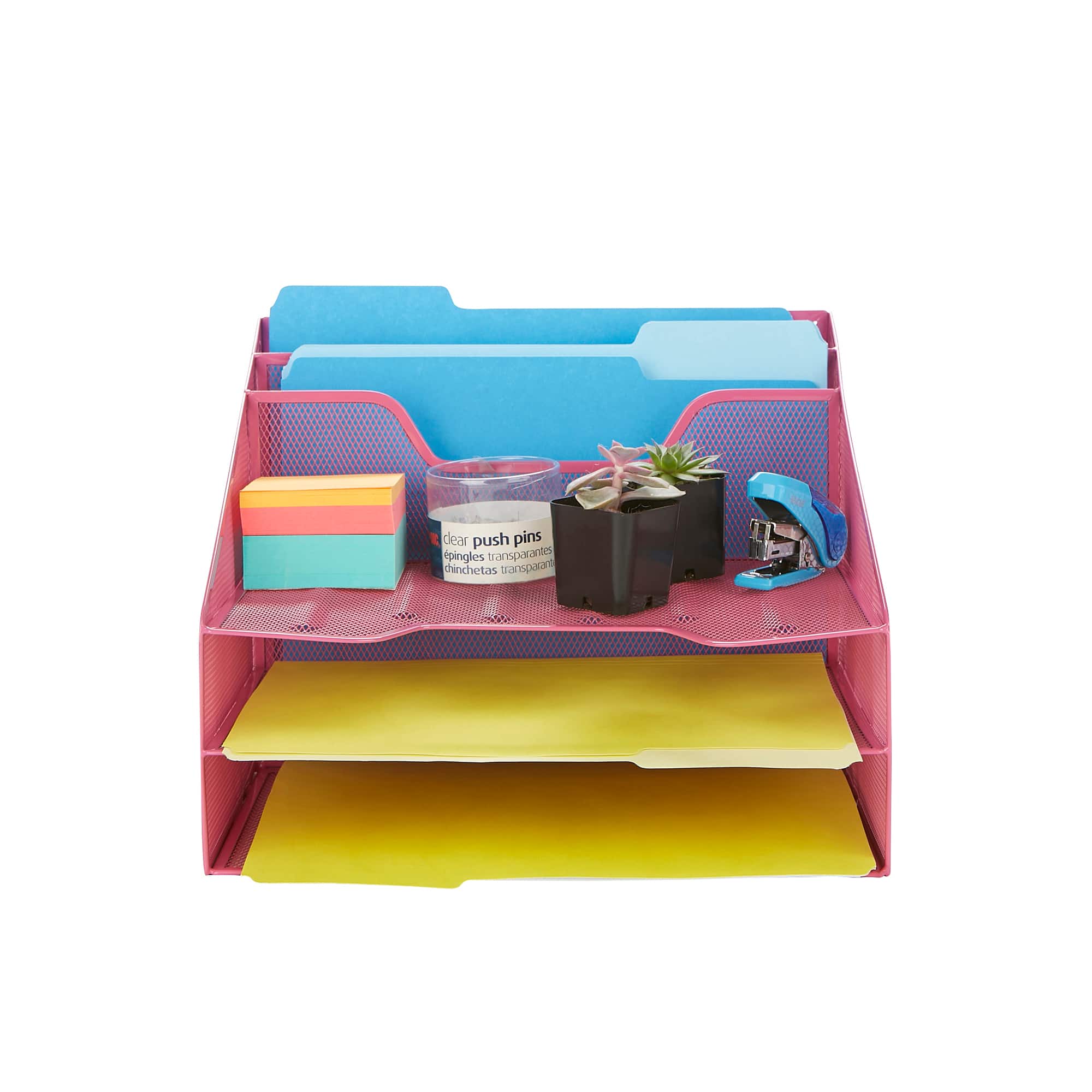 Mind Reader - 3-Tiered, 5 Compartments Desk - Pink