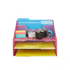 Front. Mind Reader - 3-Tiered, 5 Compartments Desk - Pink.