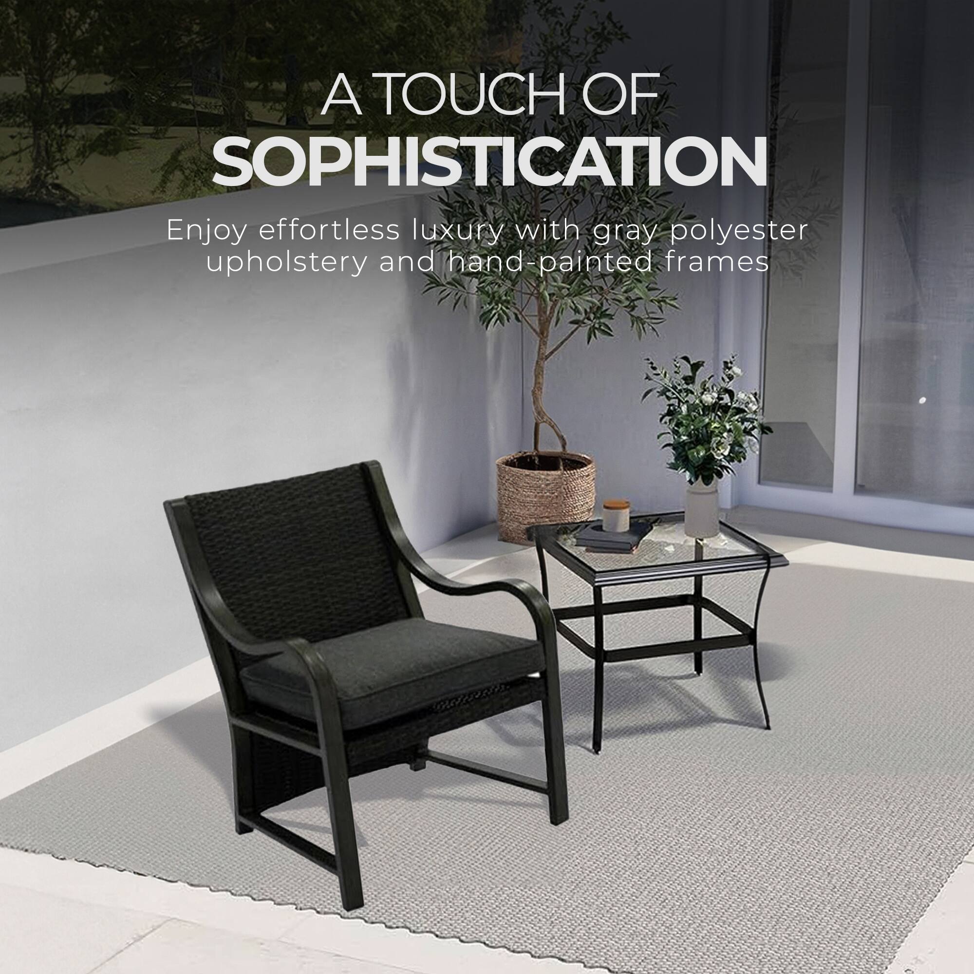 A TOUCH OF SOPHISTICATION

Enjoy effortless luxury with gray polyester upholstery and hand-painted frames