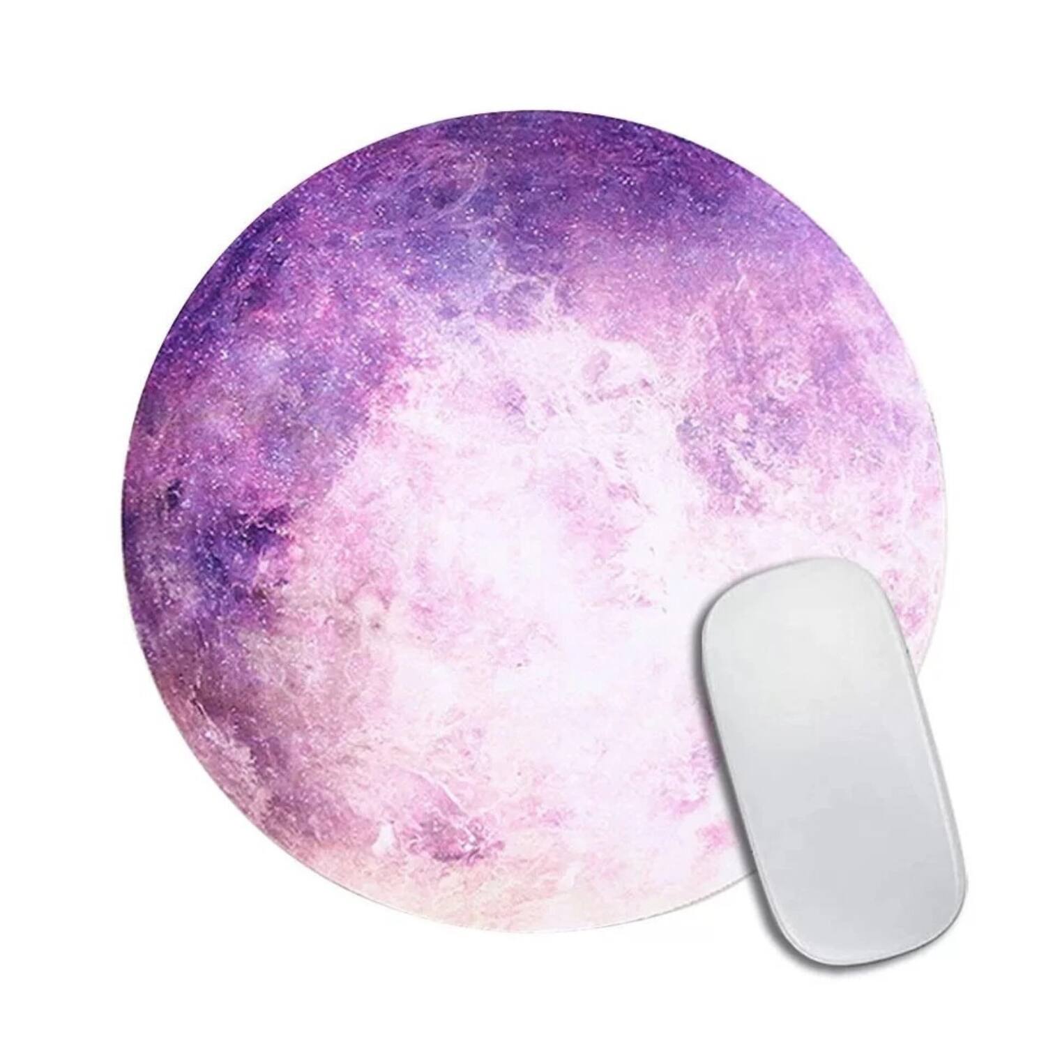 Front. Stock Preferred - Space Gaming Round Mouse Pad Venus Pattern - Purple.