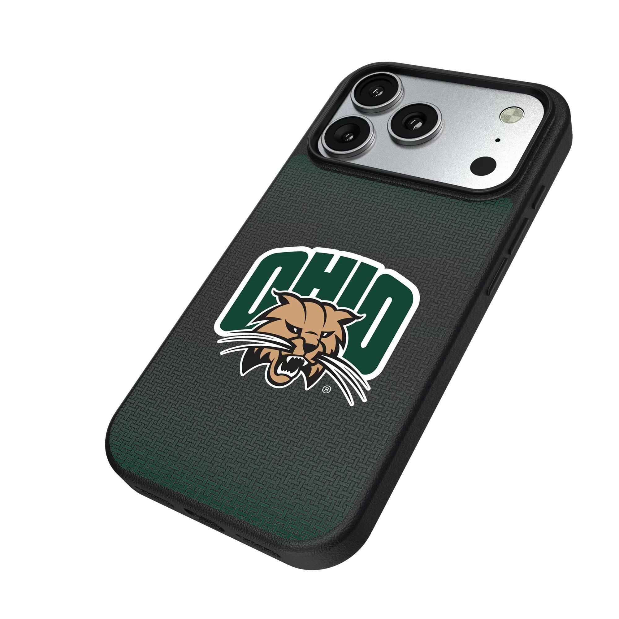 Alt View 1. Keyscaper - Ohio Bobcats Linen Logo iPhone Magnetic Bump Case - 15 Pro Max - Black.