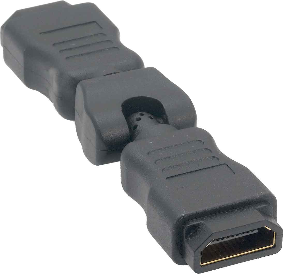 Left. Cable Leader - HDMI Female to Female Swivel Coupler, Type A 19-Pin, Fully Molded - Black.