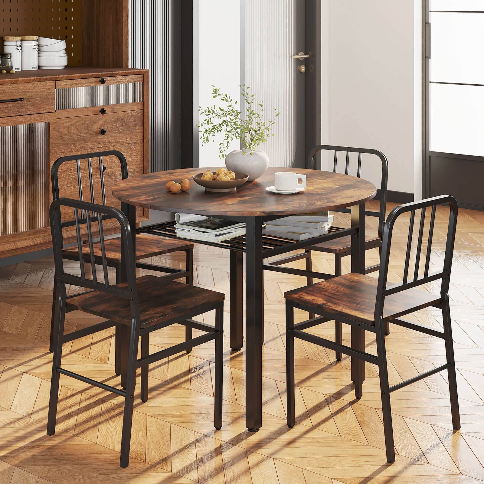 Alt View 3. Costway - Costway 5-Piece Round Dining Table Set, Space-saving Dinette Table Set with Storage Shelf - Rustic Brown,Black.