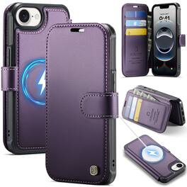 Dteck - Wallet Case for iPhone 16e, Compatible with MagSafe, PU Leather Flip RFID Blocking Card Holder Cover - Purple