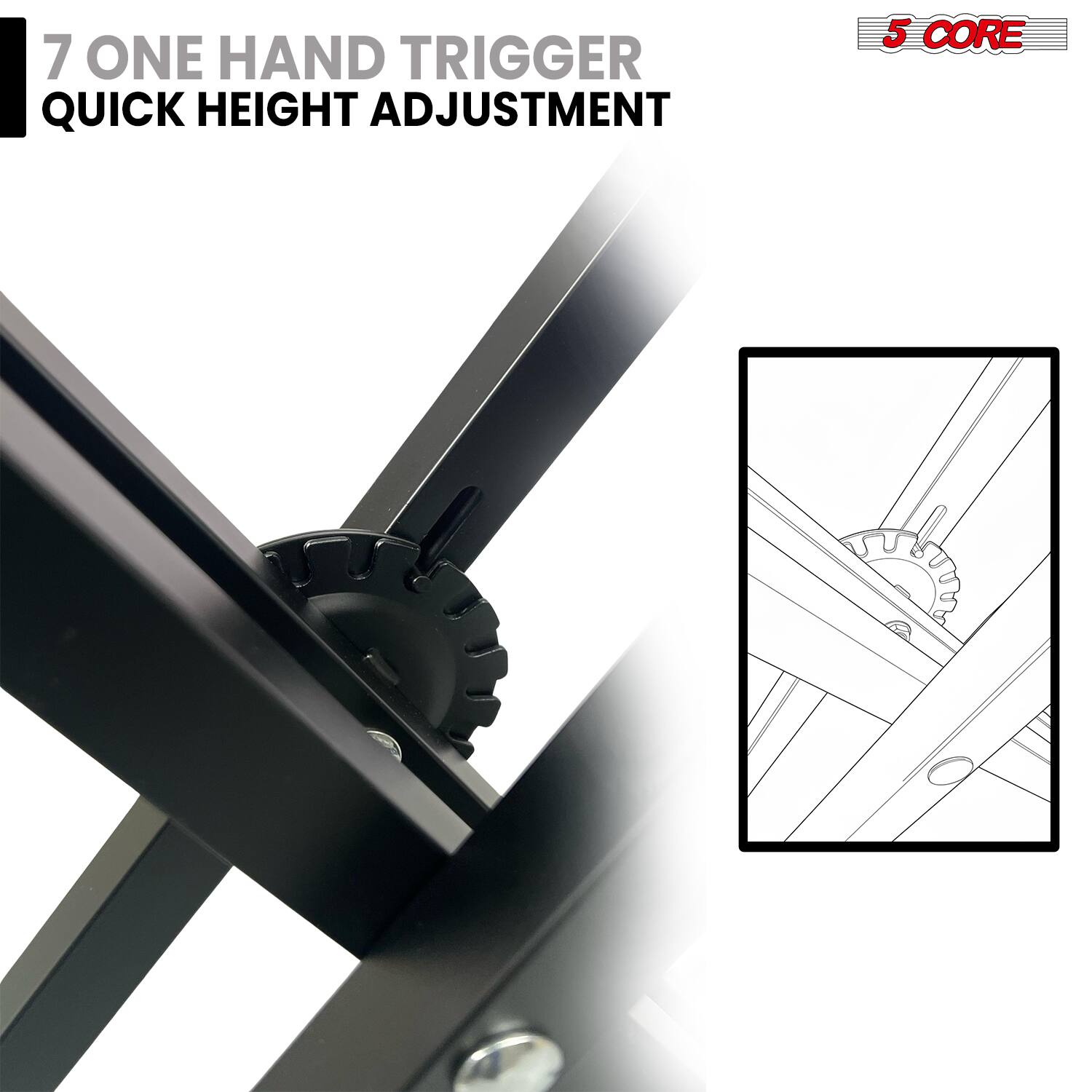 7 ONE HAND TRIGGER QUICK HEIGHT ADJUSTMENT

5 CORE