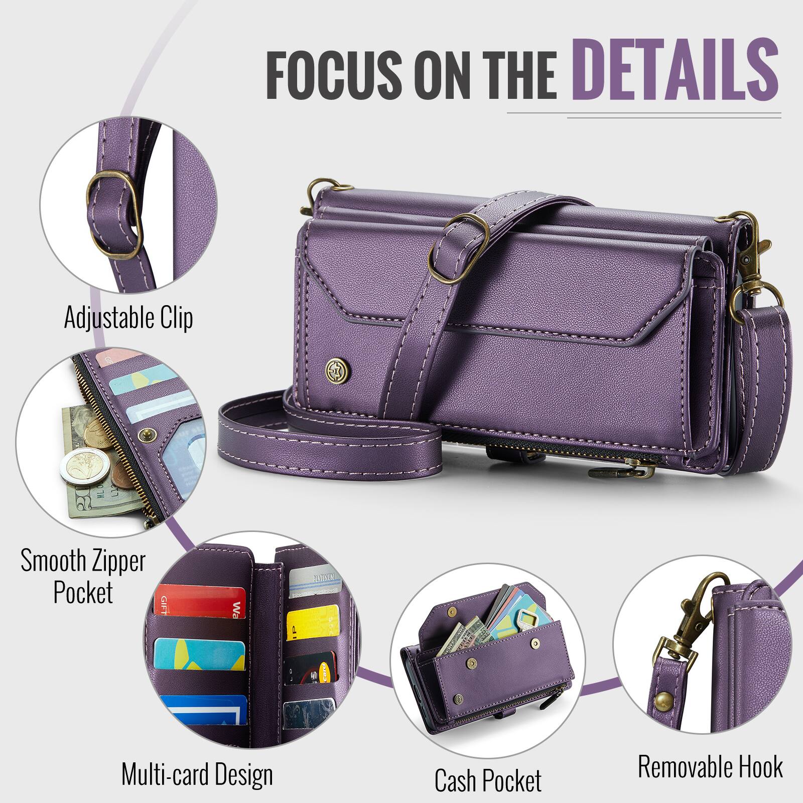 FOCUS ON THE DETAILS

Adjustable Clip
Smooth Zipper Pocket
Multi-card Design
Cash Pocket
Removable Hook