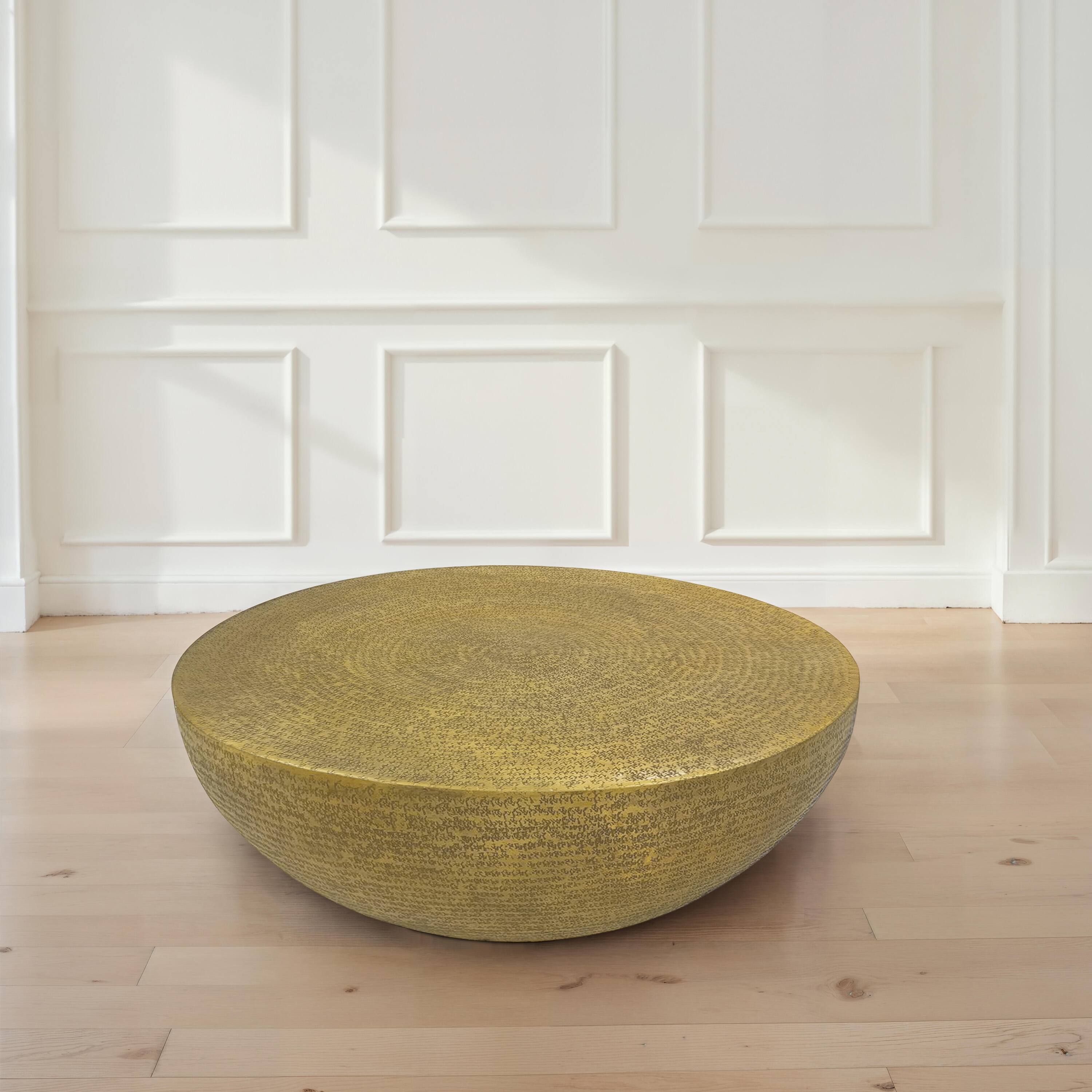 Alt View 8. Manhattan Lane - Terminus Coffee Table, 36 Inch Round Bowl Base with Hand Etched Texture, Antique Brass - Brass.