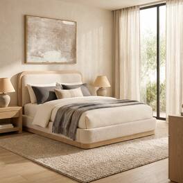 ModernMate - Upholstered Wood Grain PU Fabric Headboard Bed Frame with Fabric Footboard Solid Wood Base Beds - Beige
