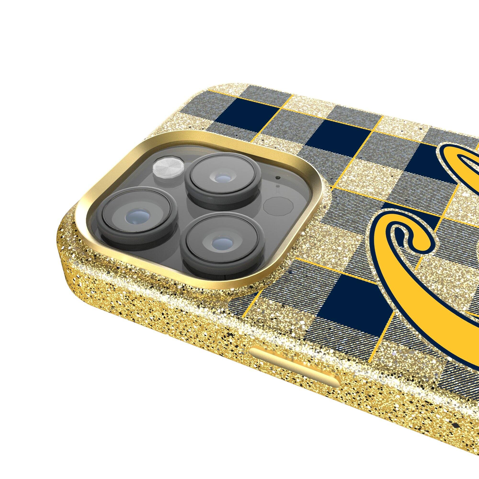 Alt View 2. Keyscaper - Cal Bears Plaid Bling iPhone Case - 14 Plus - Gold.