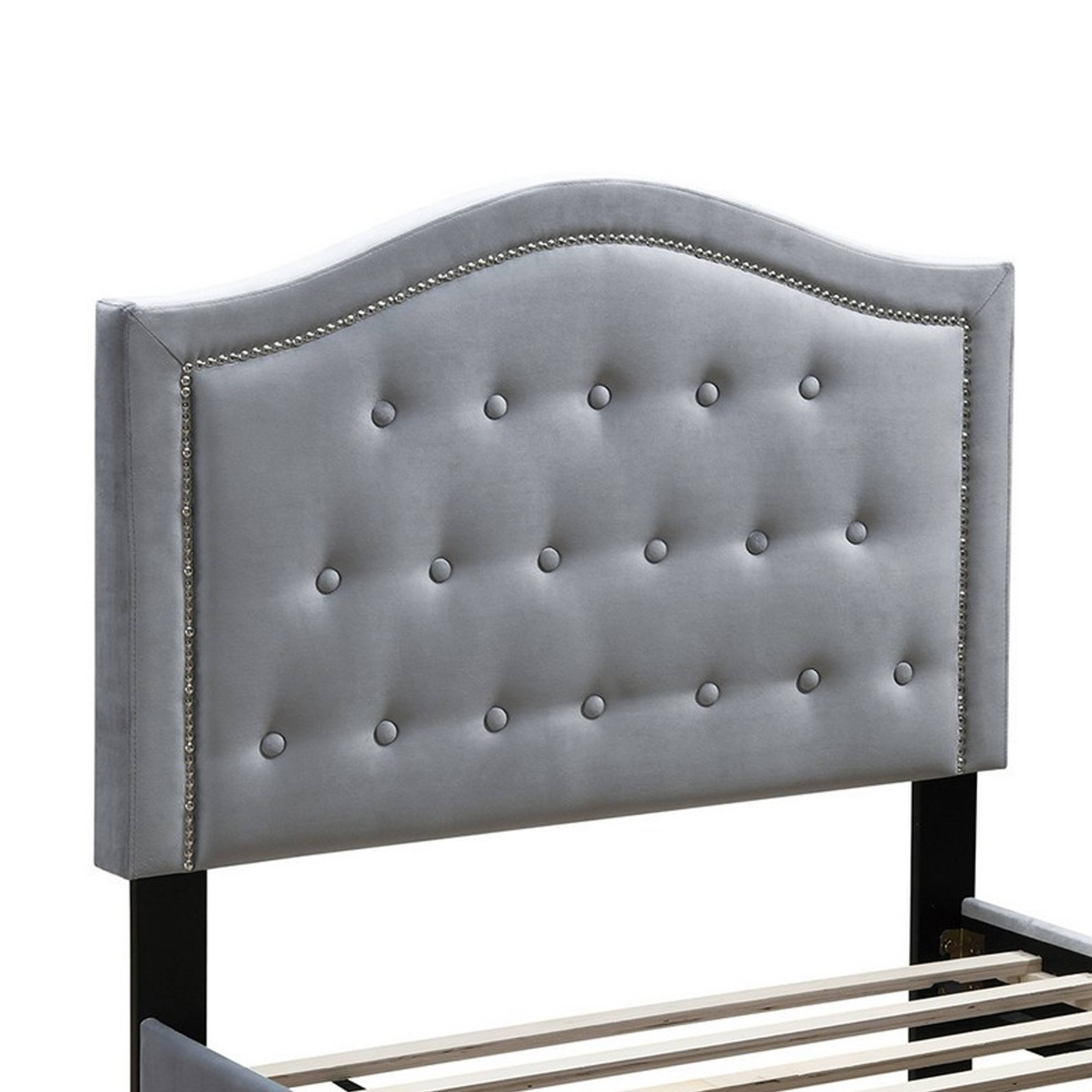 Alt View 1. Manhattan Lane - Button Tufted Full Velvet Bed with Curved Headboard - Gray.