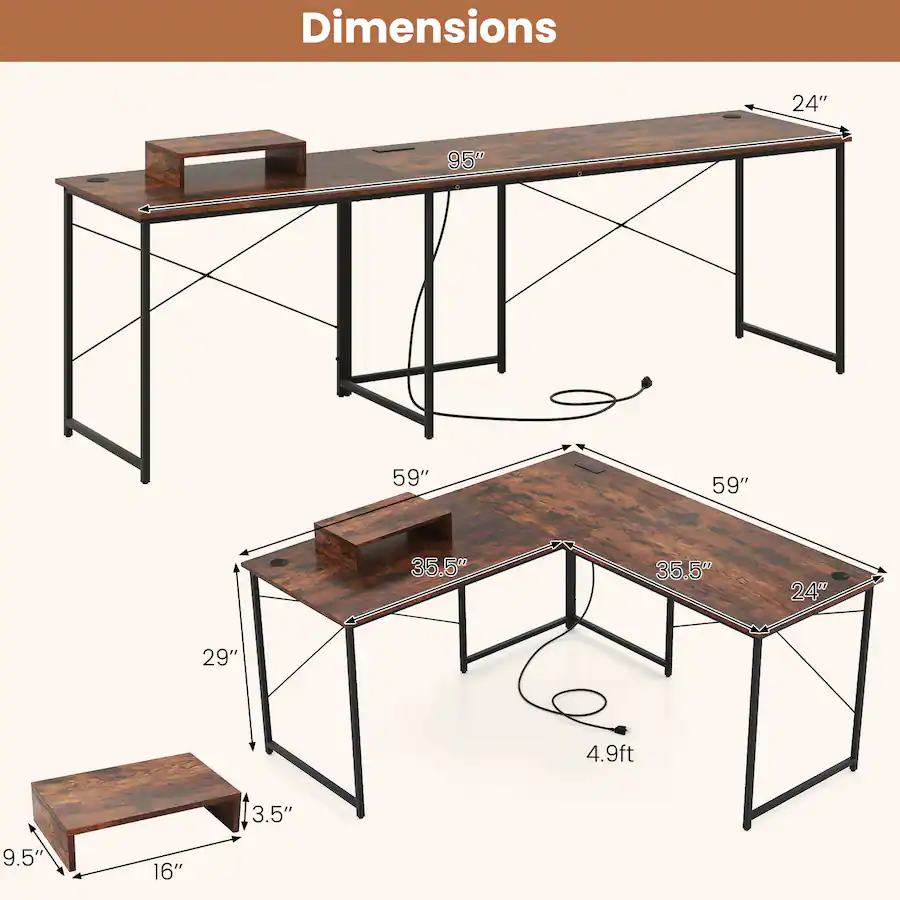 Long Table For Computer Gymax L Shaped Reversible Computer Desk 2 Person Long Table w/Monitor ...