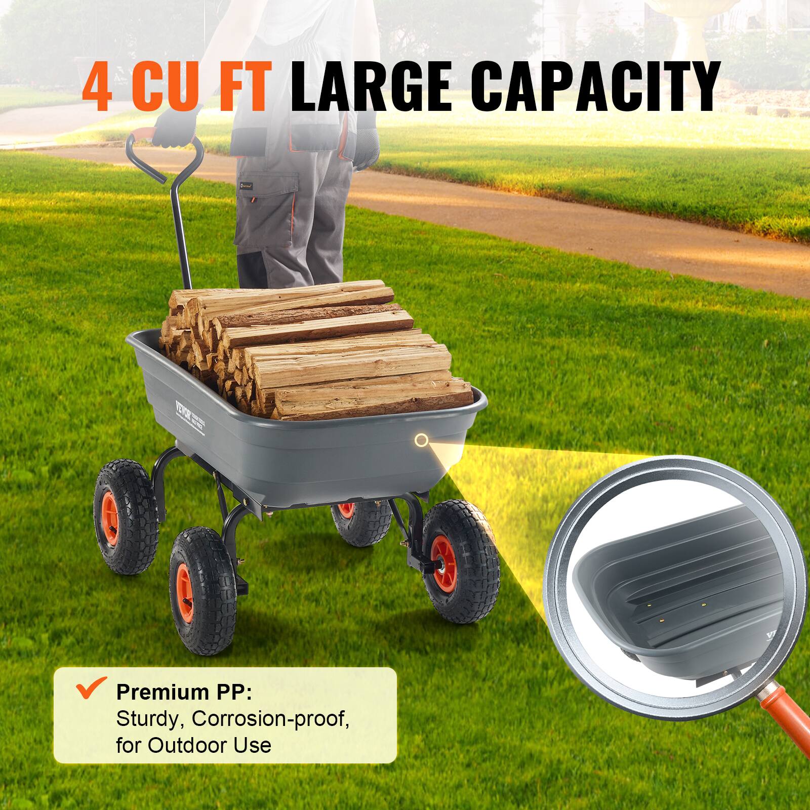 4 CU FT LARGE CAPACITY - 1 TOE
Premium PP: Sturdy, Corrosion-proof, for Outdoor Use