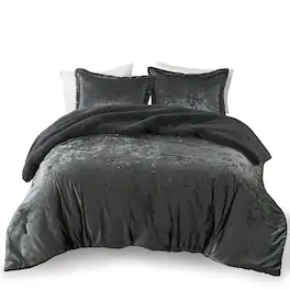 Gracie Mills - Graciela Luxe Crushed Velvet Reversible Comforter Set - Charcoal