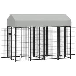 Pawhut - Dog Kennel with Two-Room Design, Water-Resistant & Sun-Proof Cover, for S, M, L Dogs - Silver
