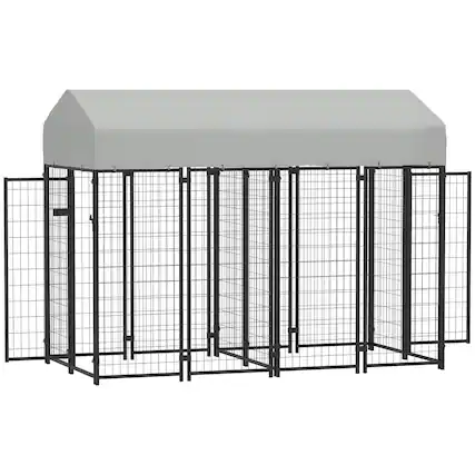 Front. Pawhut - Dog Kennel with Two-Room Design, Water-Resistant & Sun-Proof Cover, for S, M, L Dogs - Silver.