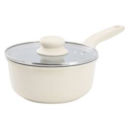 Gibson - Home Barnsdall 2 Quart Ceramic Nonstick Aluminum Saucepan in Ivory with Lid - White