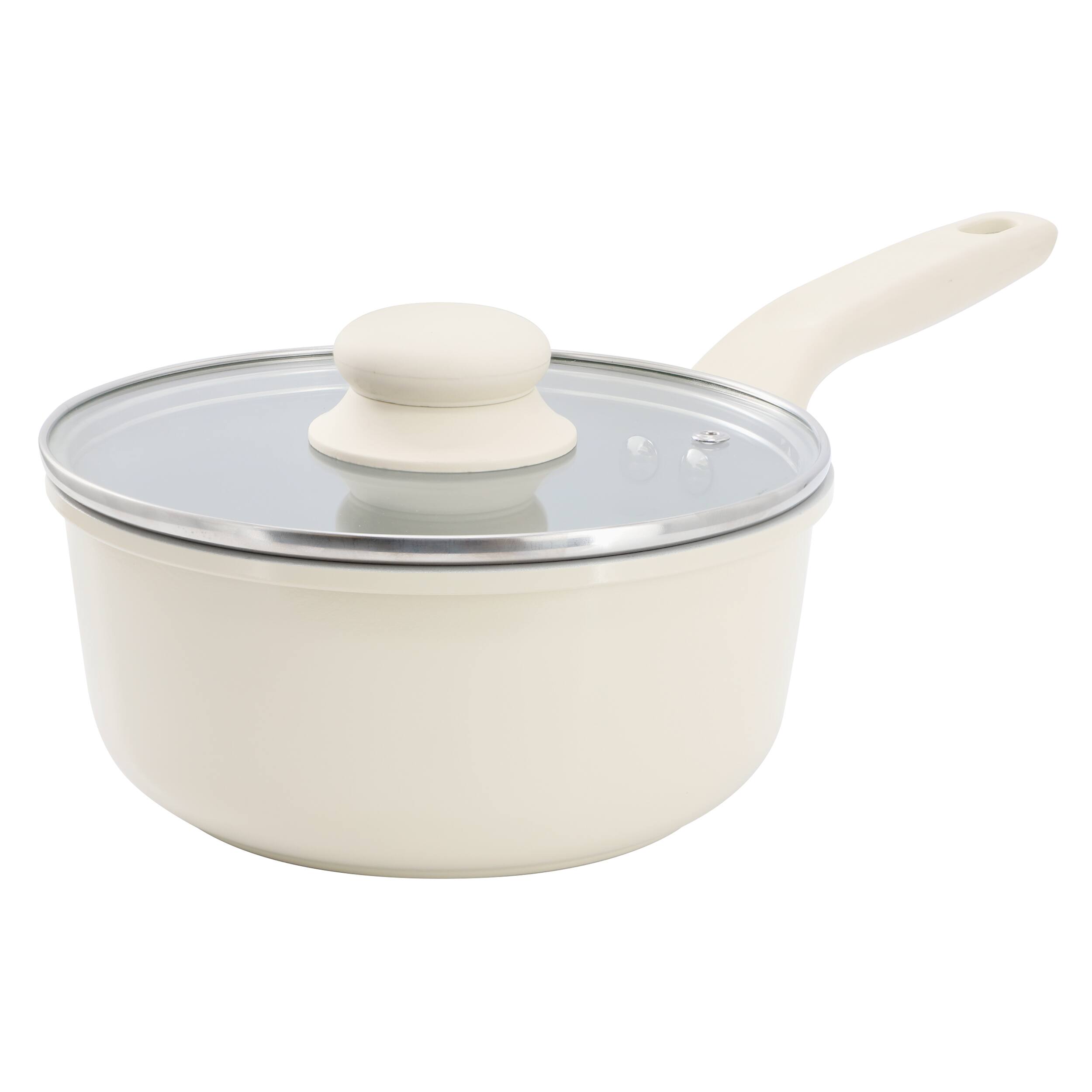 Front. Gibson - Gibson Home Barnsdall 2 Quart Ceramic Nonstick Aluminum Saucepan in Ivory with Lid - White.