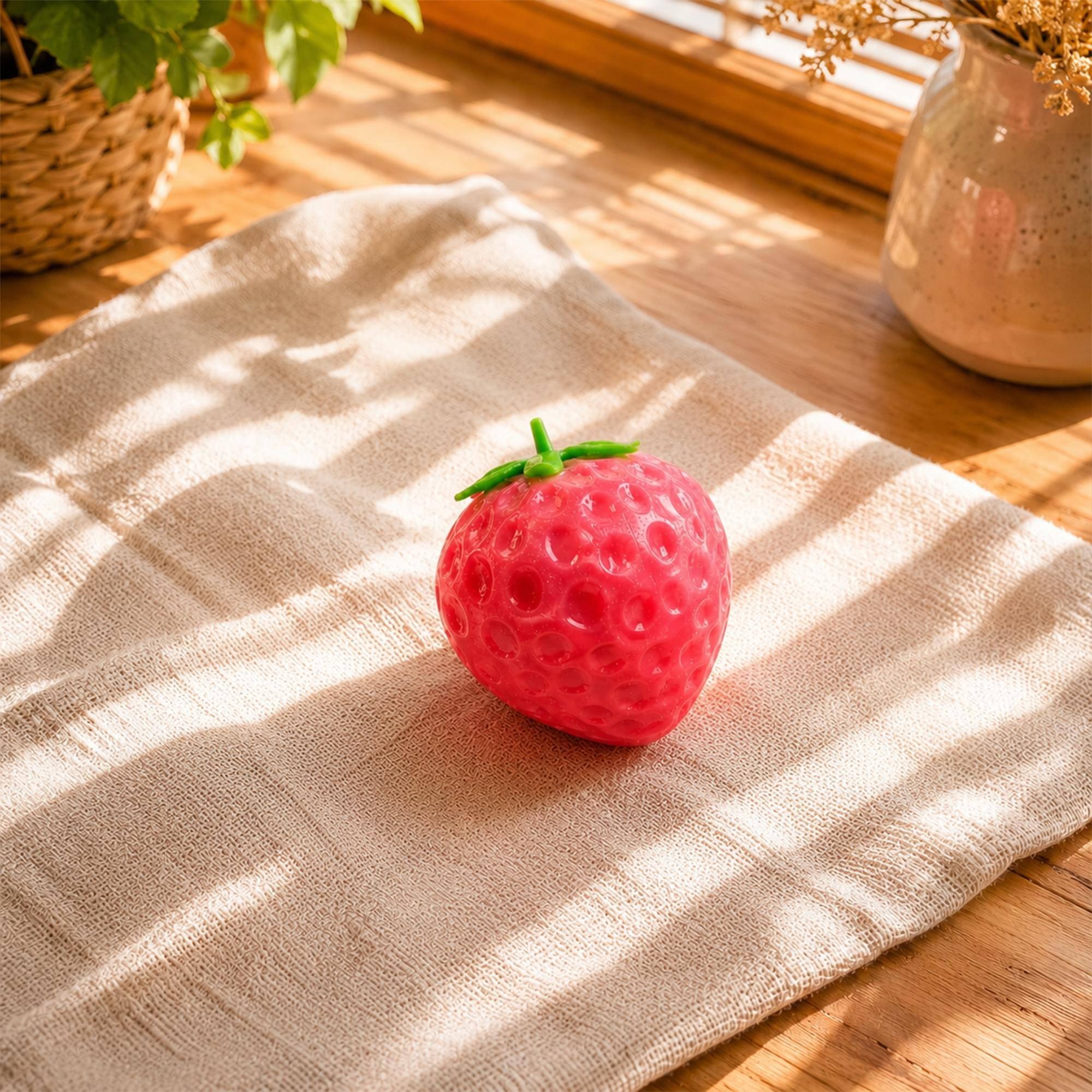 Alt View 3. Puka Creations - Squishy Strawberry 3-Inch Stress Reliever - Red.