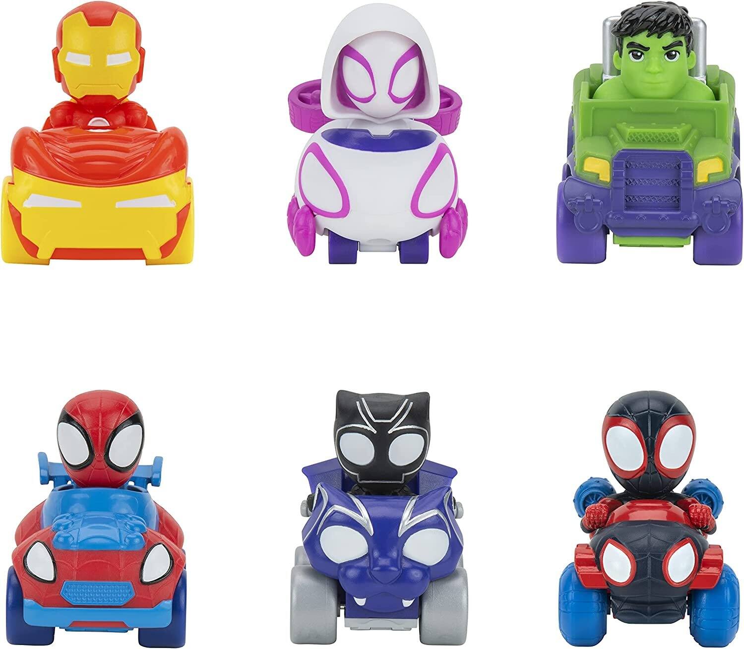 Front. Jazwares - Marvel Spidey and His Amazing Friends 6-Pack Mini Vehicles Set, 2-Inch Toys, Spider-Man Character Cars - Multicolour.