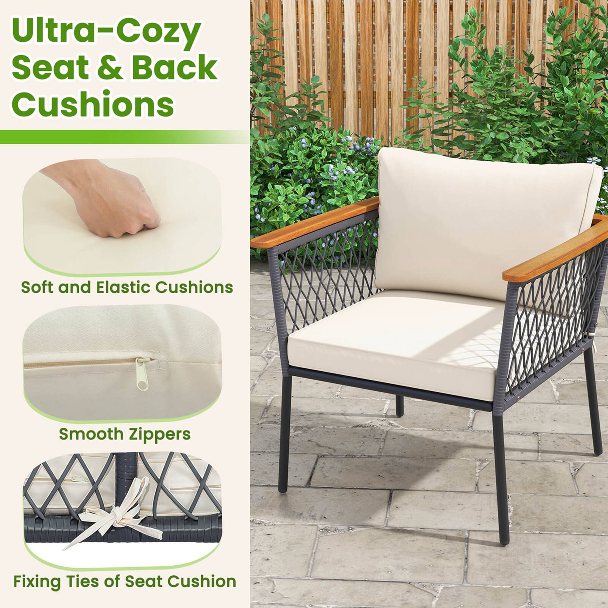 Ultra-Cozy Seat & Back Cushions
Soft and Elastic Cushions
Smooth Zippers
Fixing Ties of Seat Cushion
