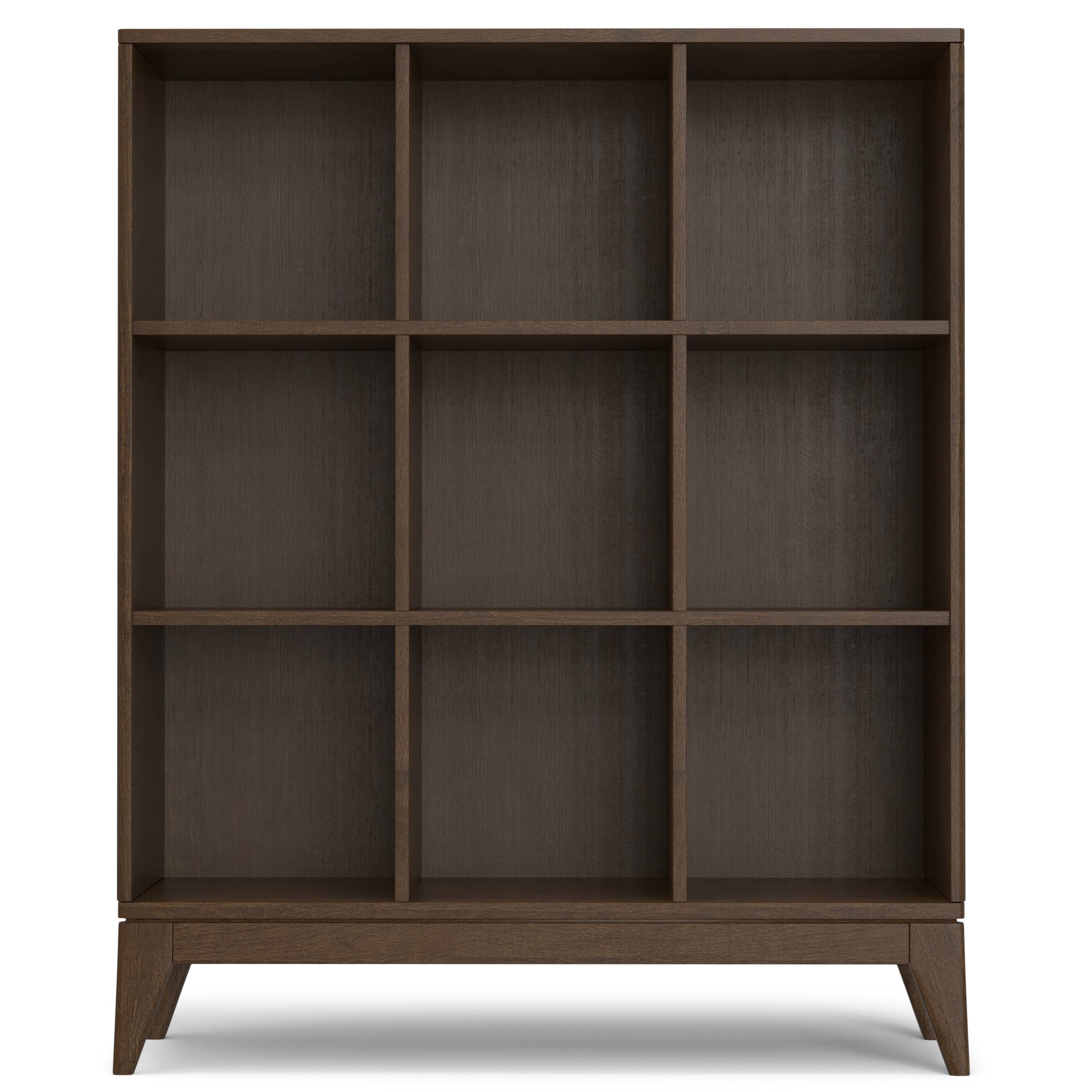 Left. Simpli Home - Harper 52 inch Tall Solid Wood 9 Cube Storage in Walnut Brown - Walnut Brown.