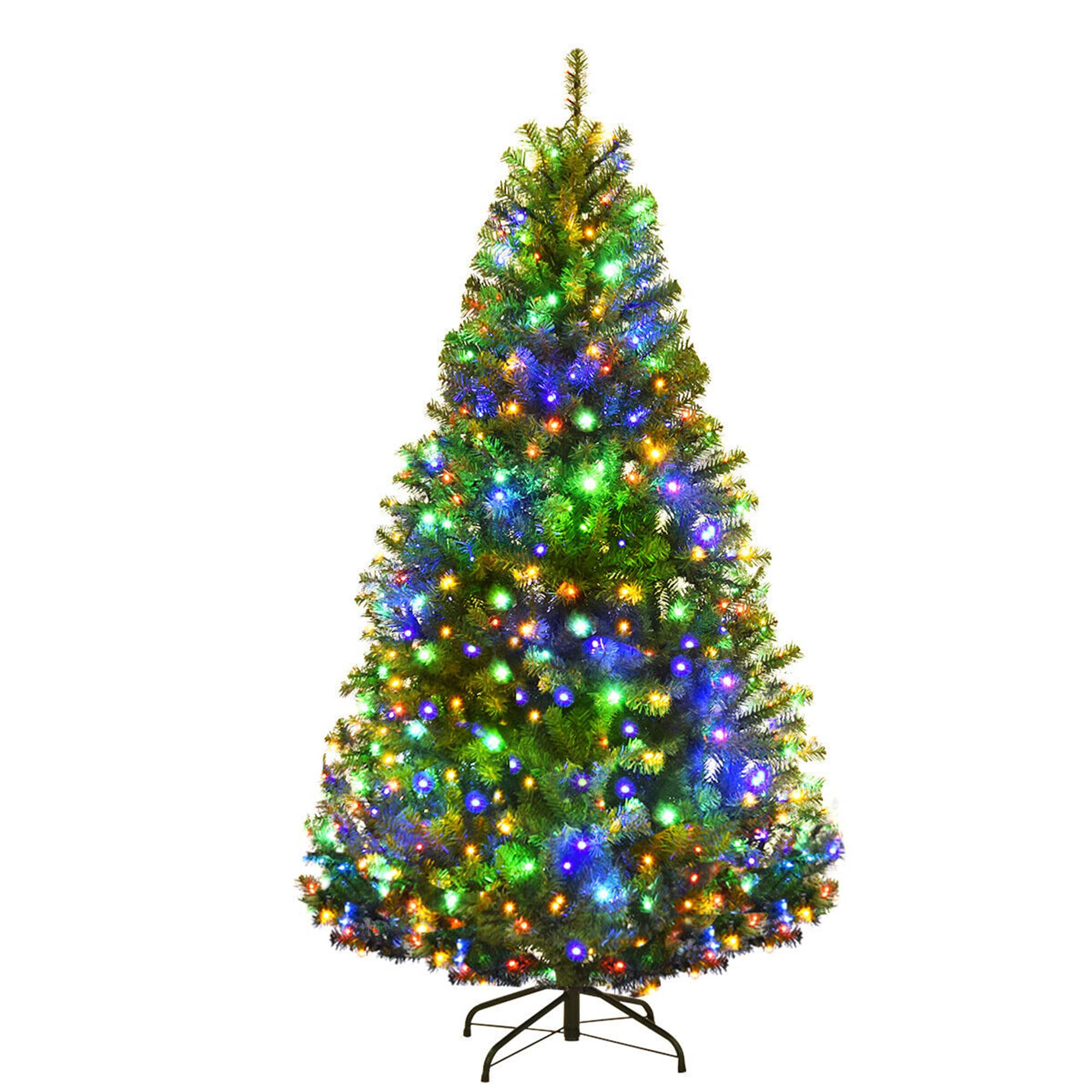 Gymax - 5FT Pre-Lit Christmas Tree Hinged Artificial Tree w/ Metal Stand LED Lights - Green
