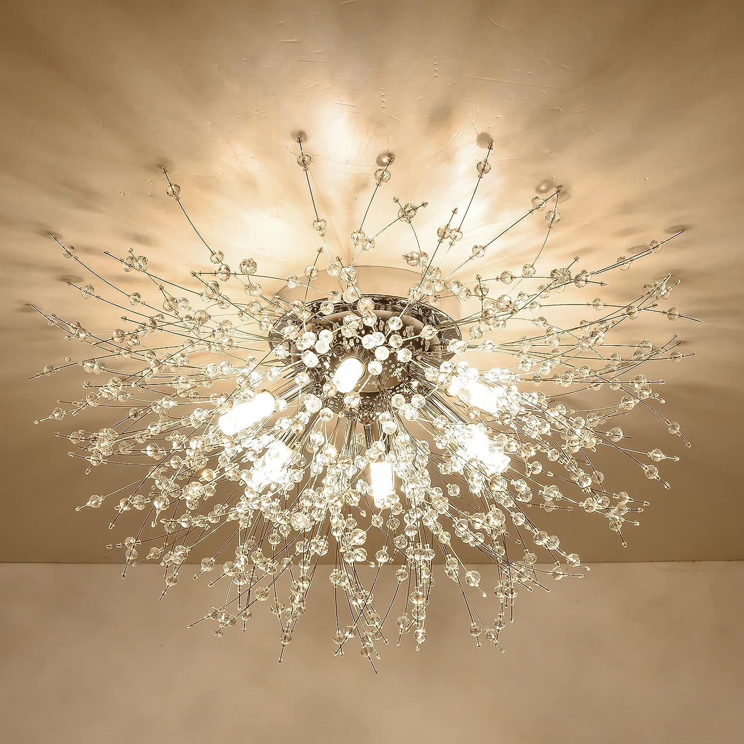Z-Edge - Flush Mount Ceiling Lights, Crystal Sputnik Firework Close to Ceiling Lamp LED Ceiling Lighting Fixtures for Bedroom - Gold