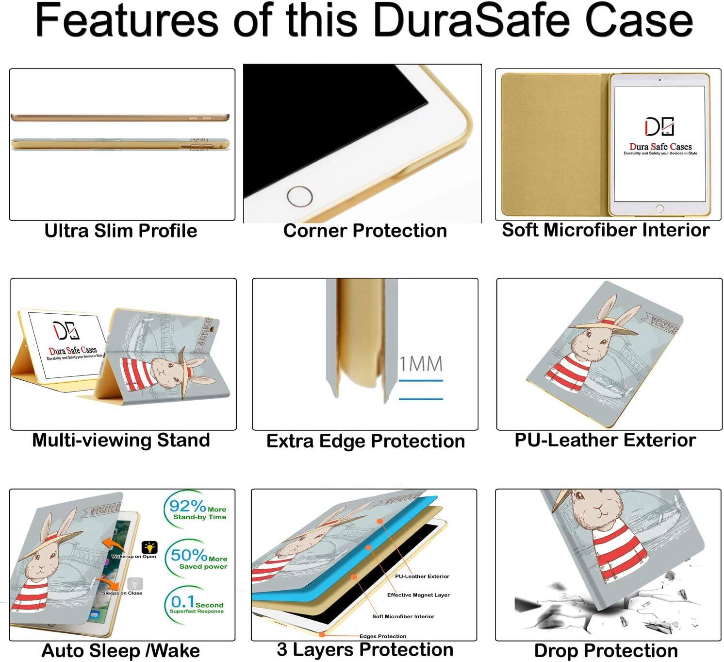 Features of this DuraSafe Case

- Ultra Slim Profile
- Corner Protection
- Soft Microfiber Interior
- Multi-viewing Stand
- Extra Edge Protection
- PU-Leather Exterior
- 92% More Stand-by Time
- 50% More Saved Power
- 0.1 Second Superfast Response
- Effective Magnet Layer
- Auto Sleep / Wake
- 3 Layers Protection
- Drop Protection