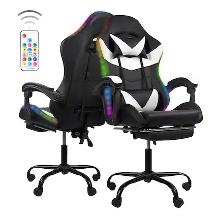 Front. Ecooso - Gaming Chair with RGB Lighting, Ergonomic Design and Adjustable Armrests for Home Office and Computer Gaming Setup - Black.