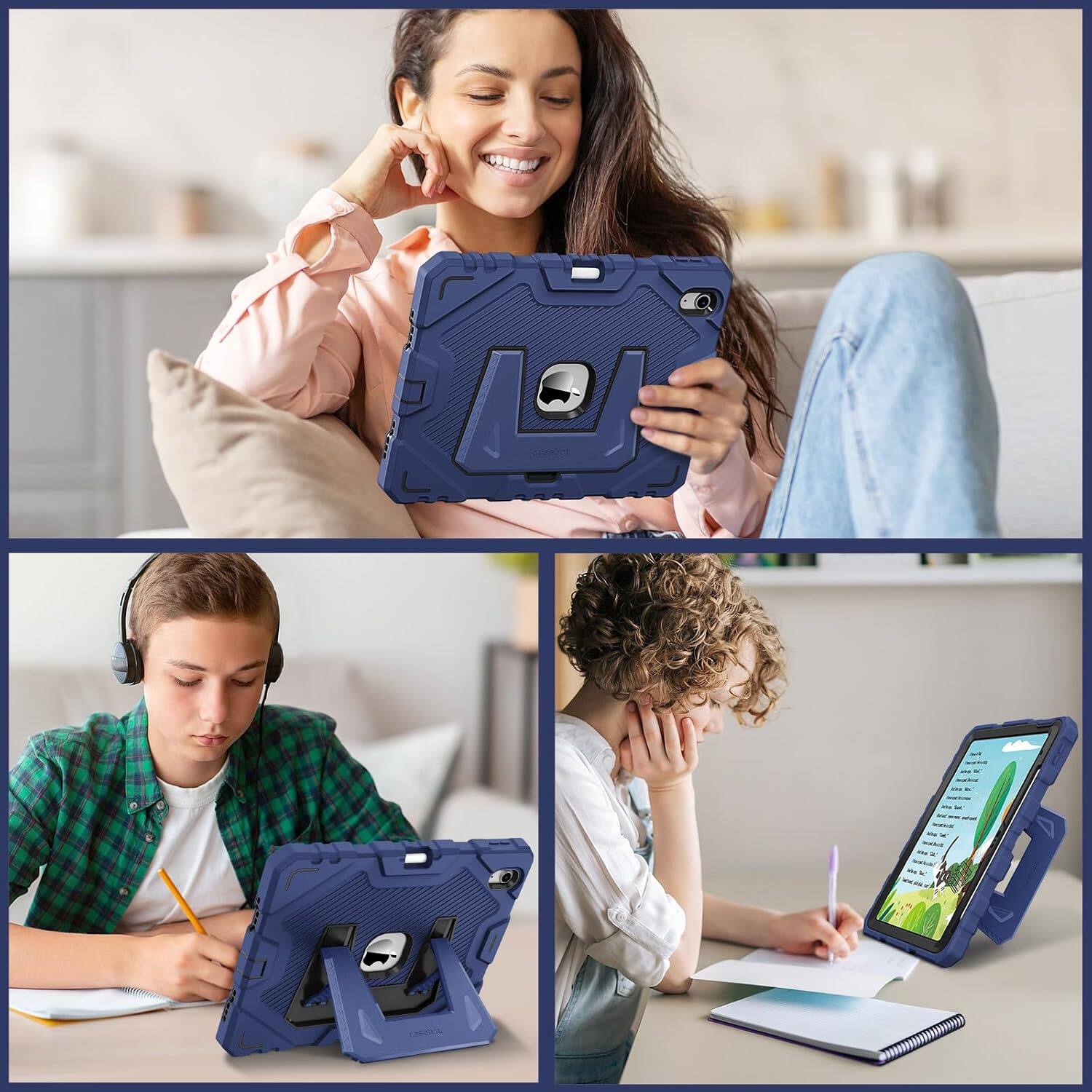 Alt View 4. Fintie - Kid-Friendly Case for iPad (A16) 11th Gen 11-inch/iPad 10th Gen 10.9"| Fully-Body Rugged Heavy-Duty Kickstand Cover - Navy Blue.