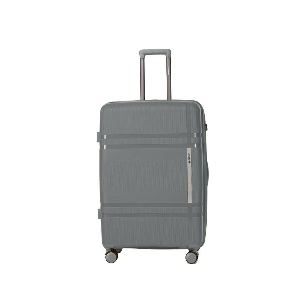 Angle. BreeBe - 6-Piece Expandable Hard Shell Luggage Set with Spinner Wheels and Password Lock, Lightweight Travel Suitcases - Grey.
