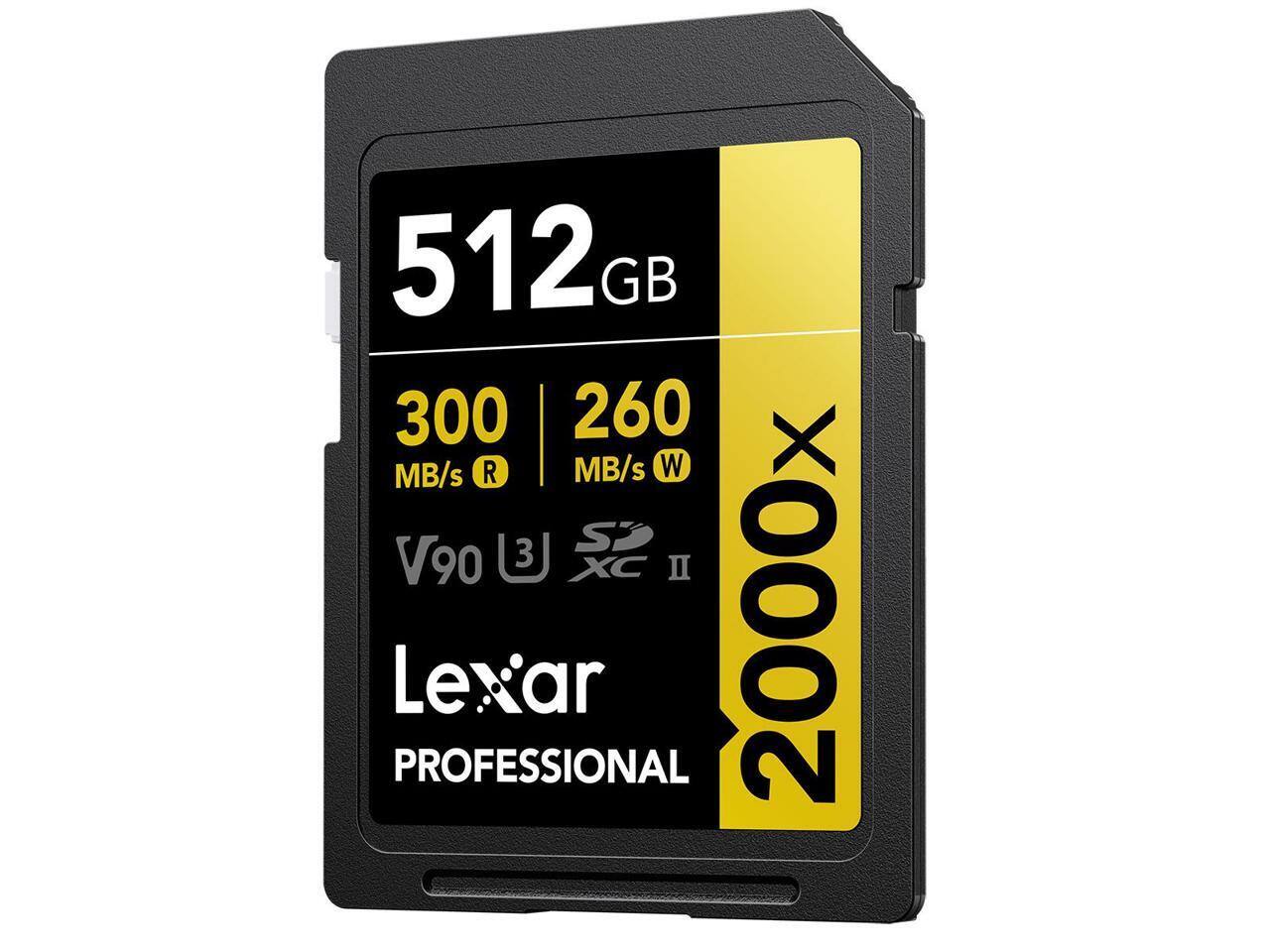 512GB  
300 MB/s R  
260 MB/s W  
V90  
XC II  
Lexar PROFESSIONAL 2000X